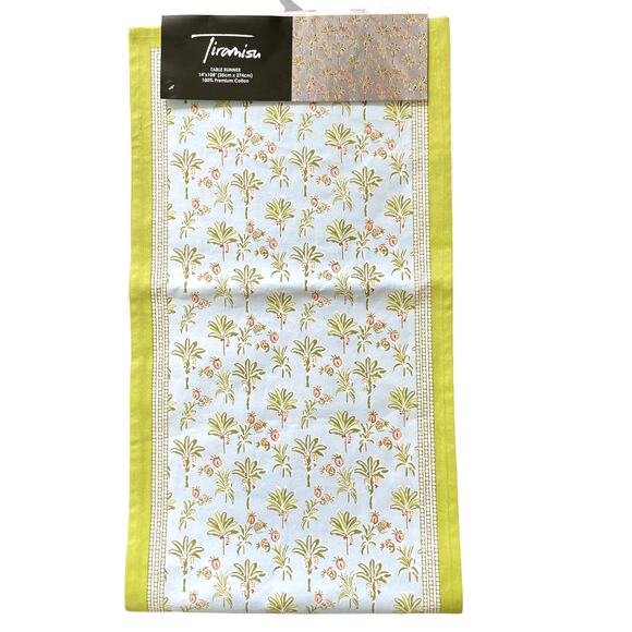 TIRAMISU Palms & Pineapples Floral 100% Premium Cotton 14 X 108 Table Runner NEW - Picture 1 of 4